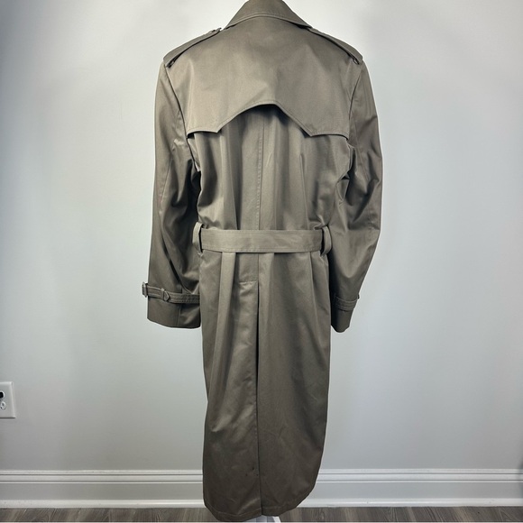 Vintage London Towne Taupe Trench Coat Men’s Size 40 Long Belted Classic - Picture 8 of 10